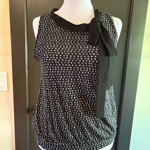 Deletta Black and White Patterned Blouse with Bow from Anthropologie size L